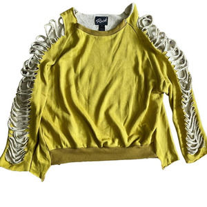 Rock Stella & Jamie Womens Cutout Sleeve Sweatshirt Round Neck Size S Yellow